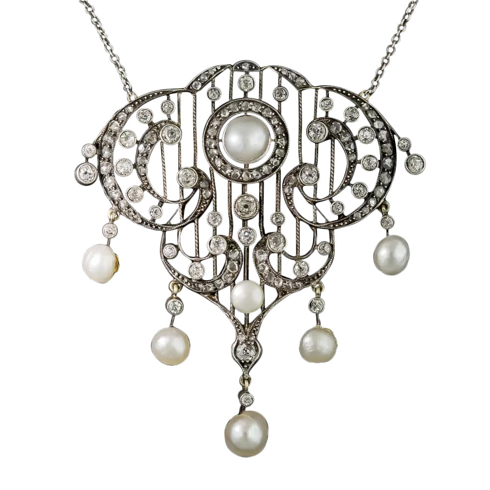 Victorian Diamond and Natural Pearl Necklace - 2