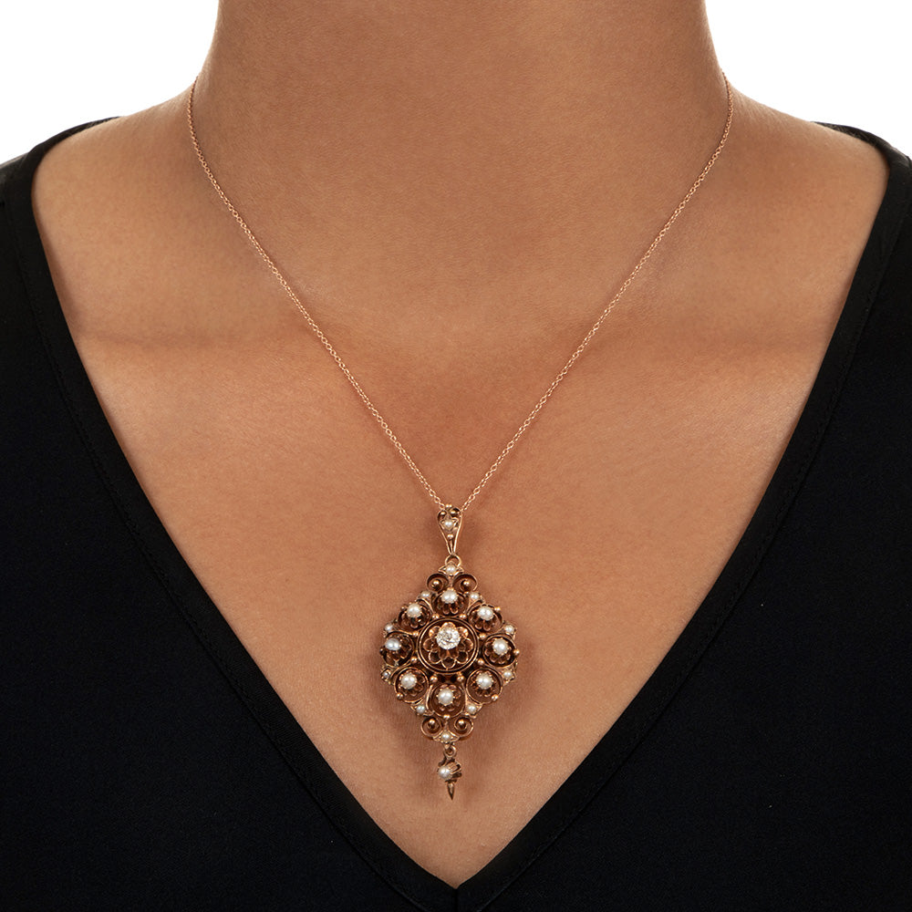 Victorian Diamond and Natural Pearl Pendant/Brooch - 4
