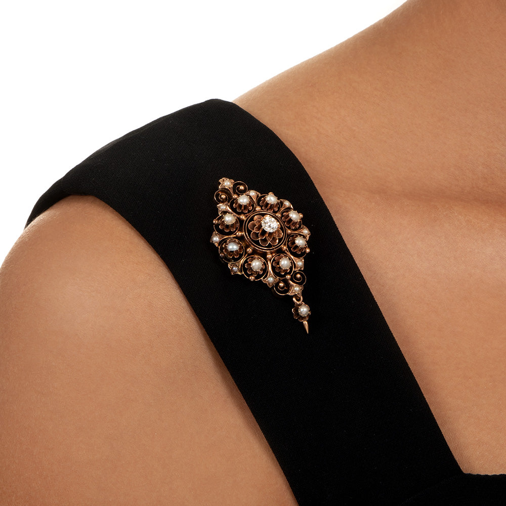 Victorian Diamond and Natural Pearl Pendant/Brooch - 5