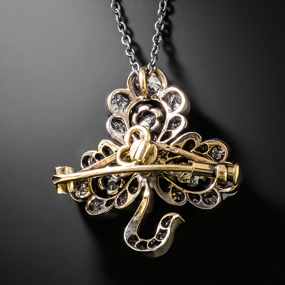 Victorian Diamond and Natural Pearl Shamrock Pendant/Brooch, Austro-Hungarian - 3
