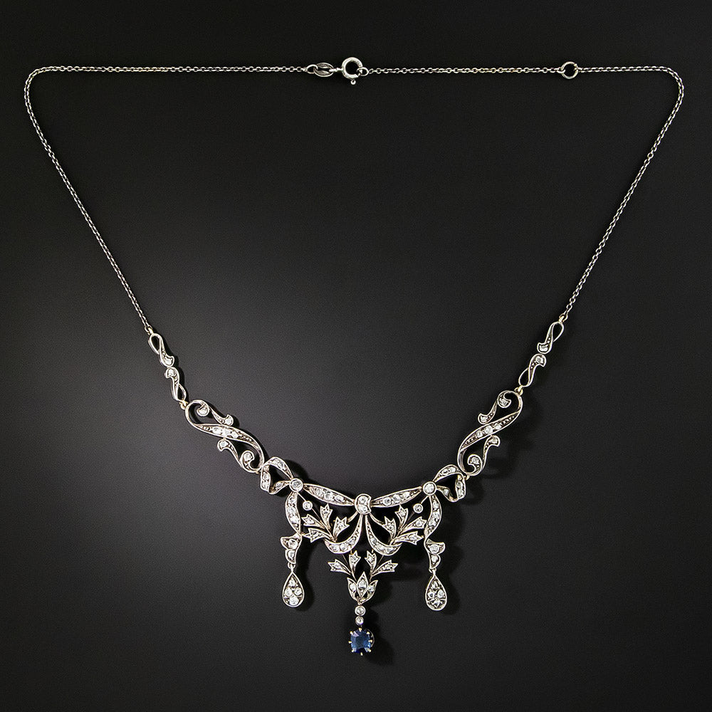 Victorian Diamond And No-Heat Burma Sapphire Necklace - 2