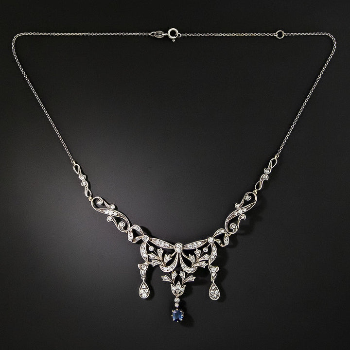 Victorian Diamond And No-Heat Burma Sapphire Necklace