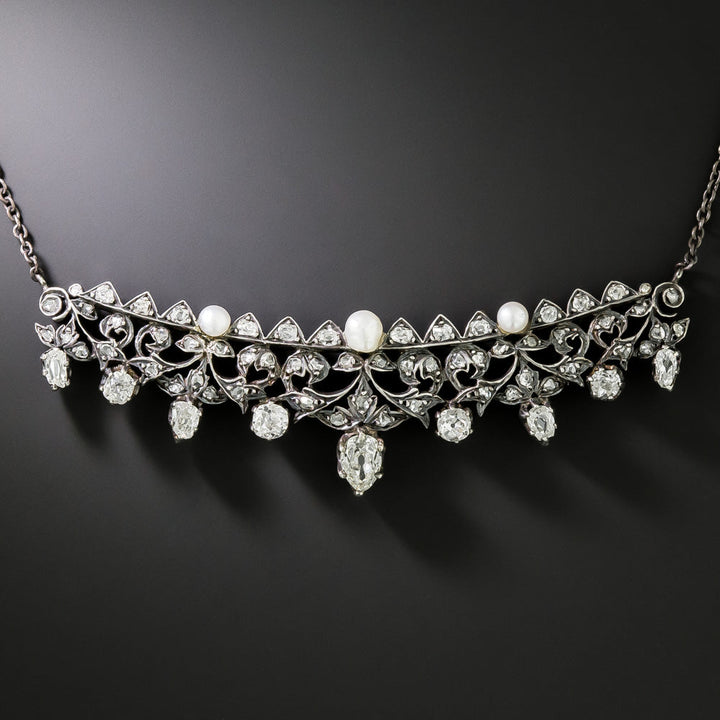 Victorian Diamond and Pearl Tiara Necklace