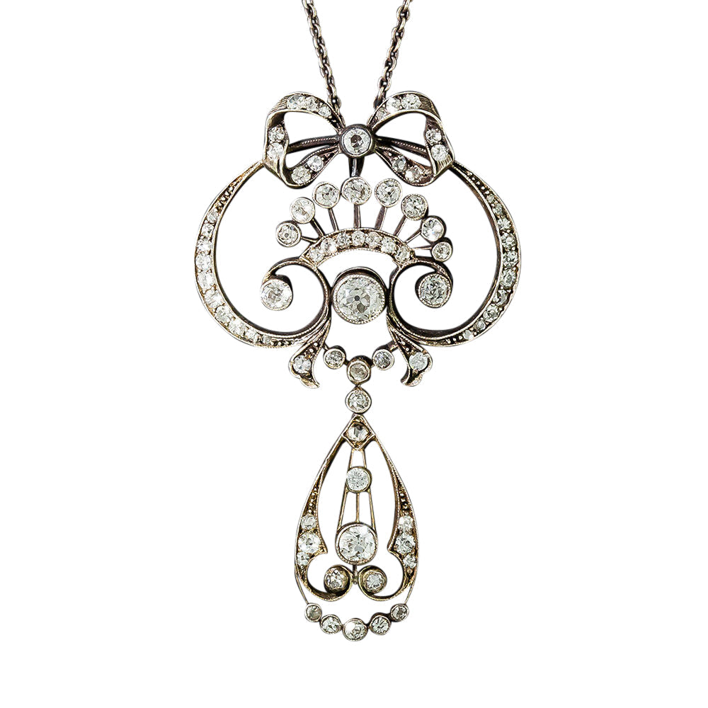 Victorian Diamond Bow and Scroll Necklace - 3