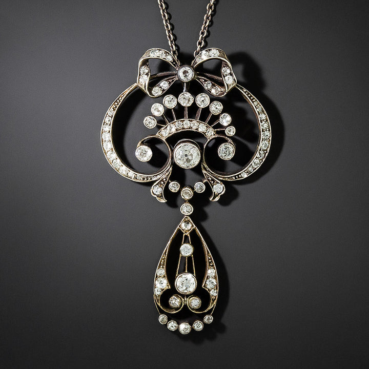 Victorian Diamond Bow and Scroll Necklace