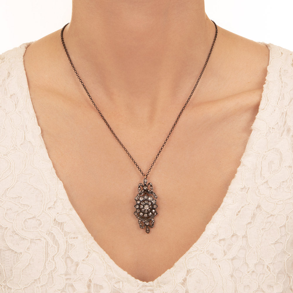 Victorian Diamond Bow Motif Pendant Necklace - 7