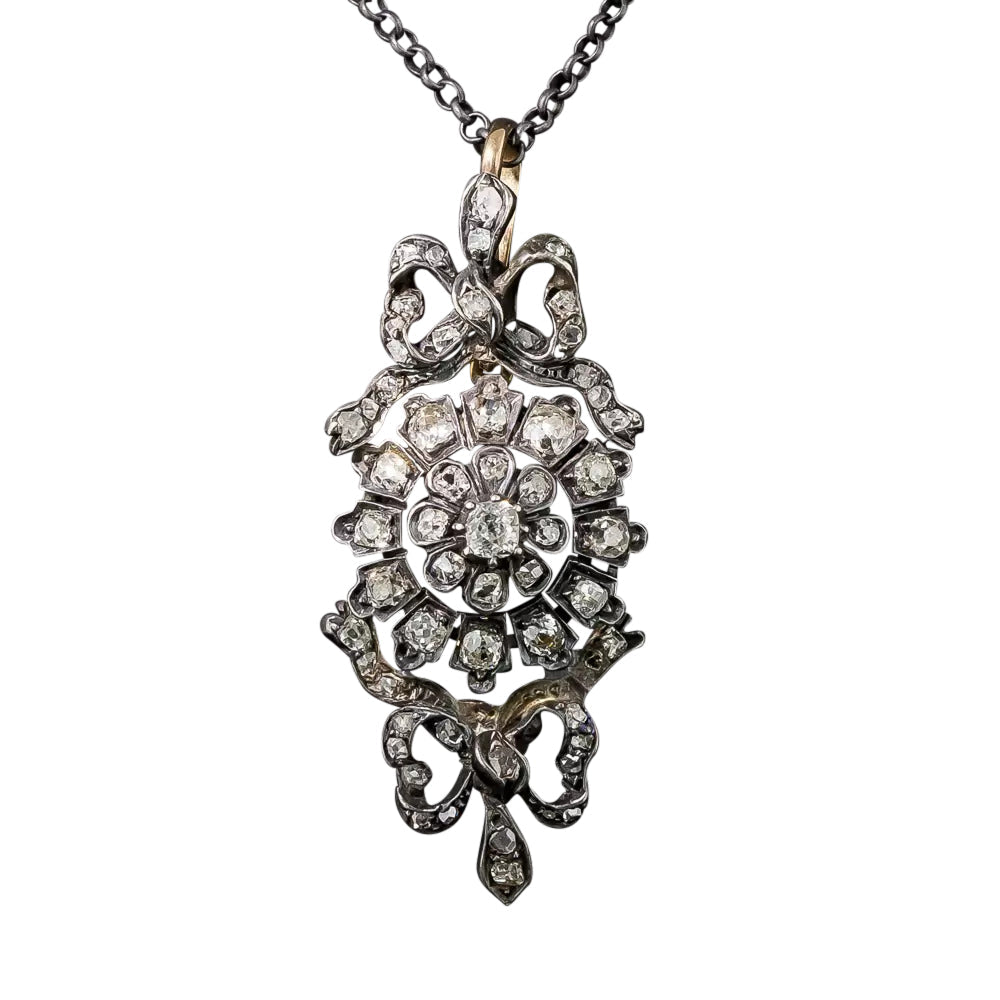 Victorian Diamond Bow Motif Pendant Necklace - 4