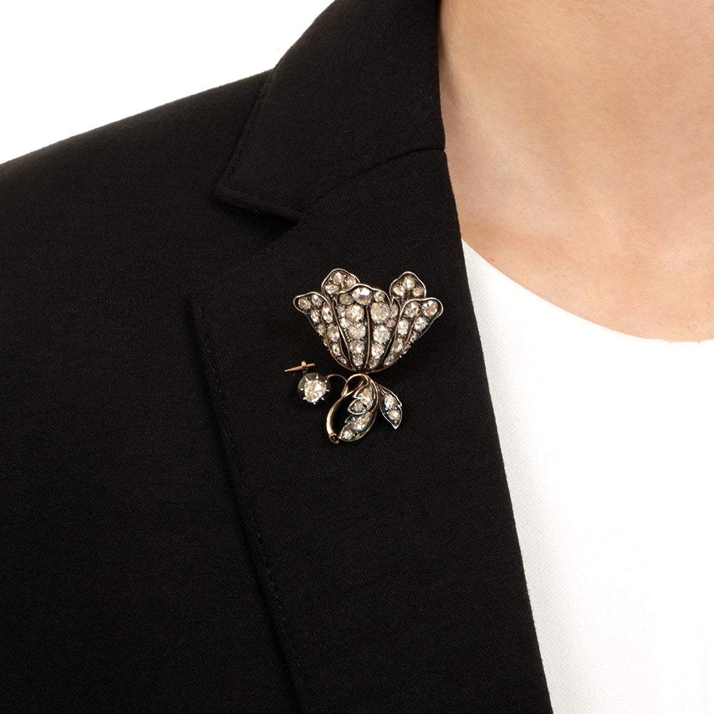 Victorian Diamond Flower Brooch - 5