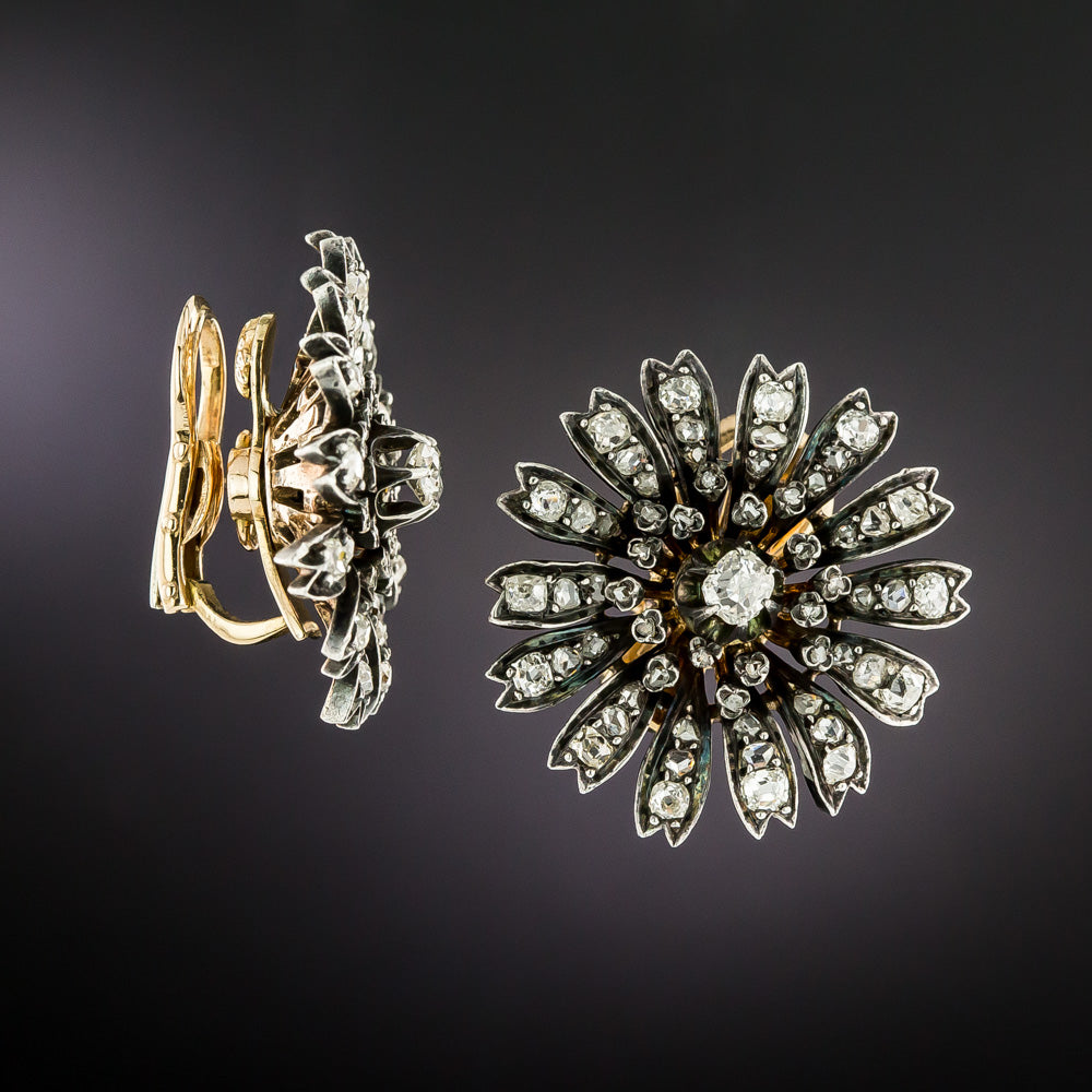 Victorian Diamond Flower Clip Earrings  - 3