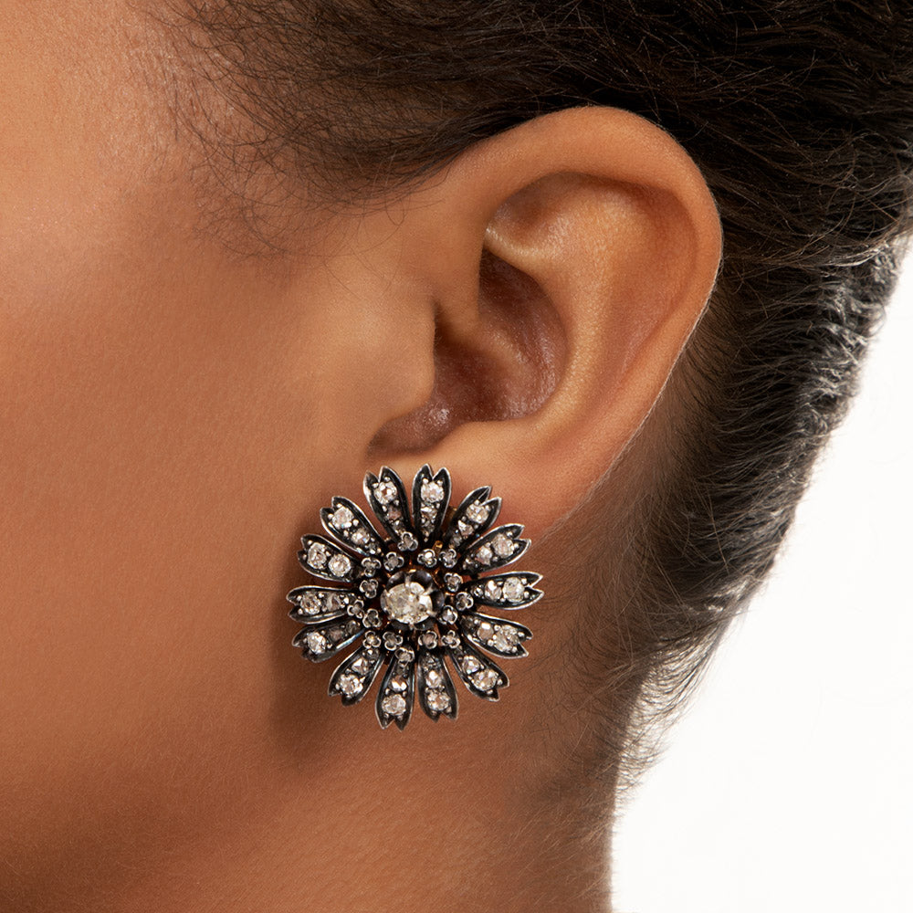 Victorian Diamond Flower Clip Earrings  - 4