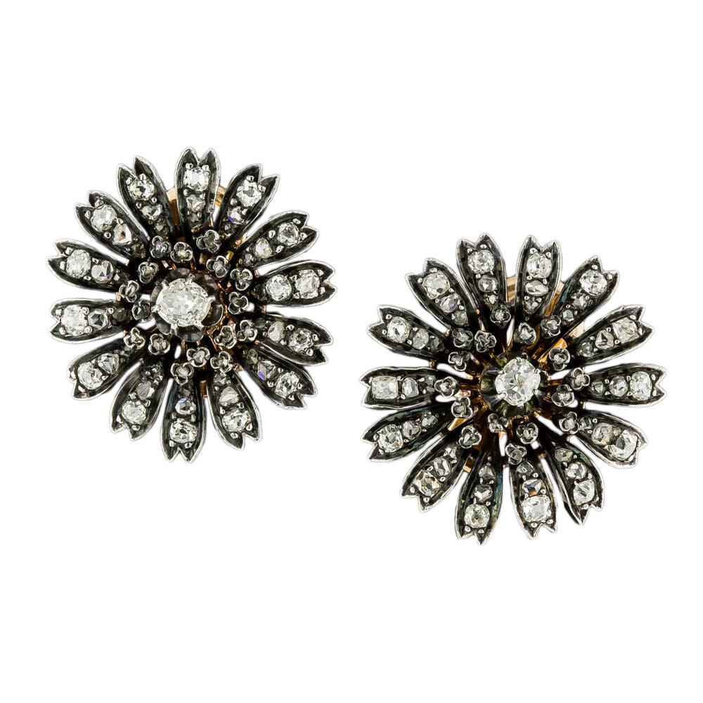 Victorian Diamond Flower Clip Earrings  - 3