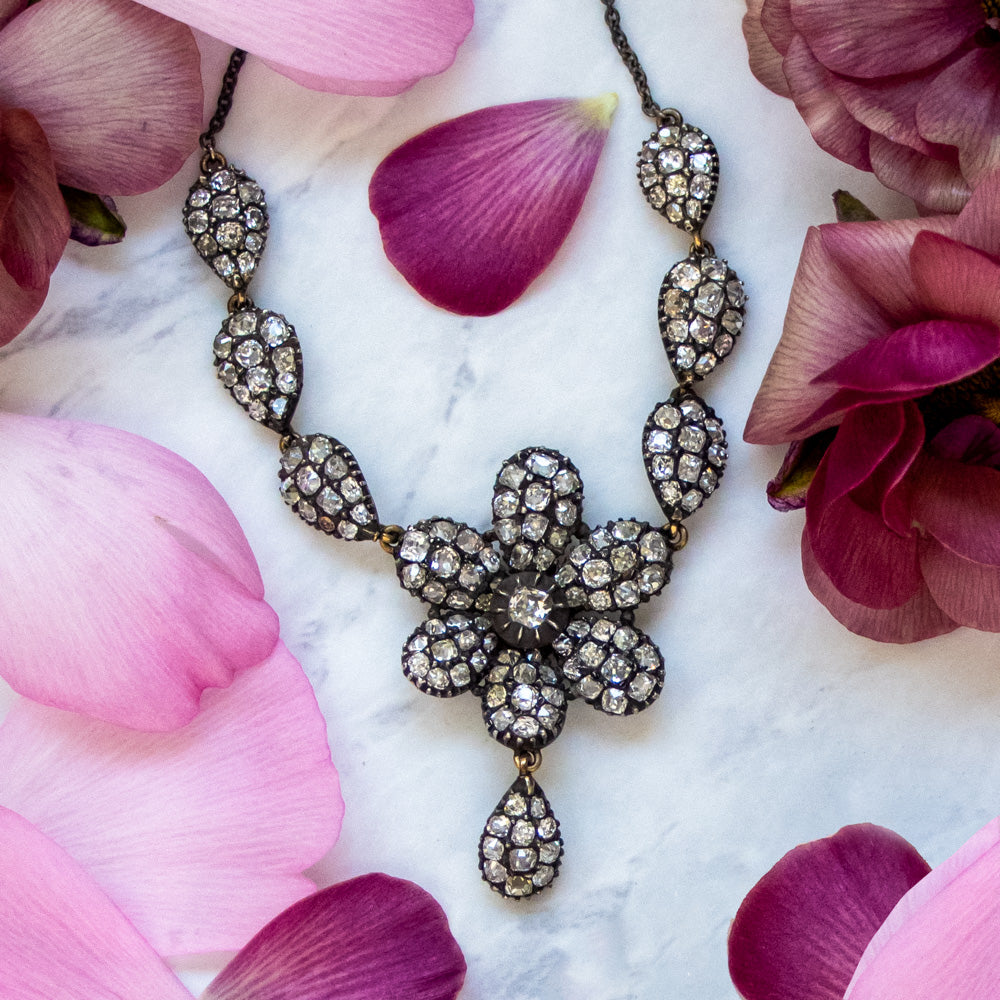 Victorian Diamond Flower Petal Necklace - 5