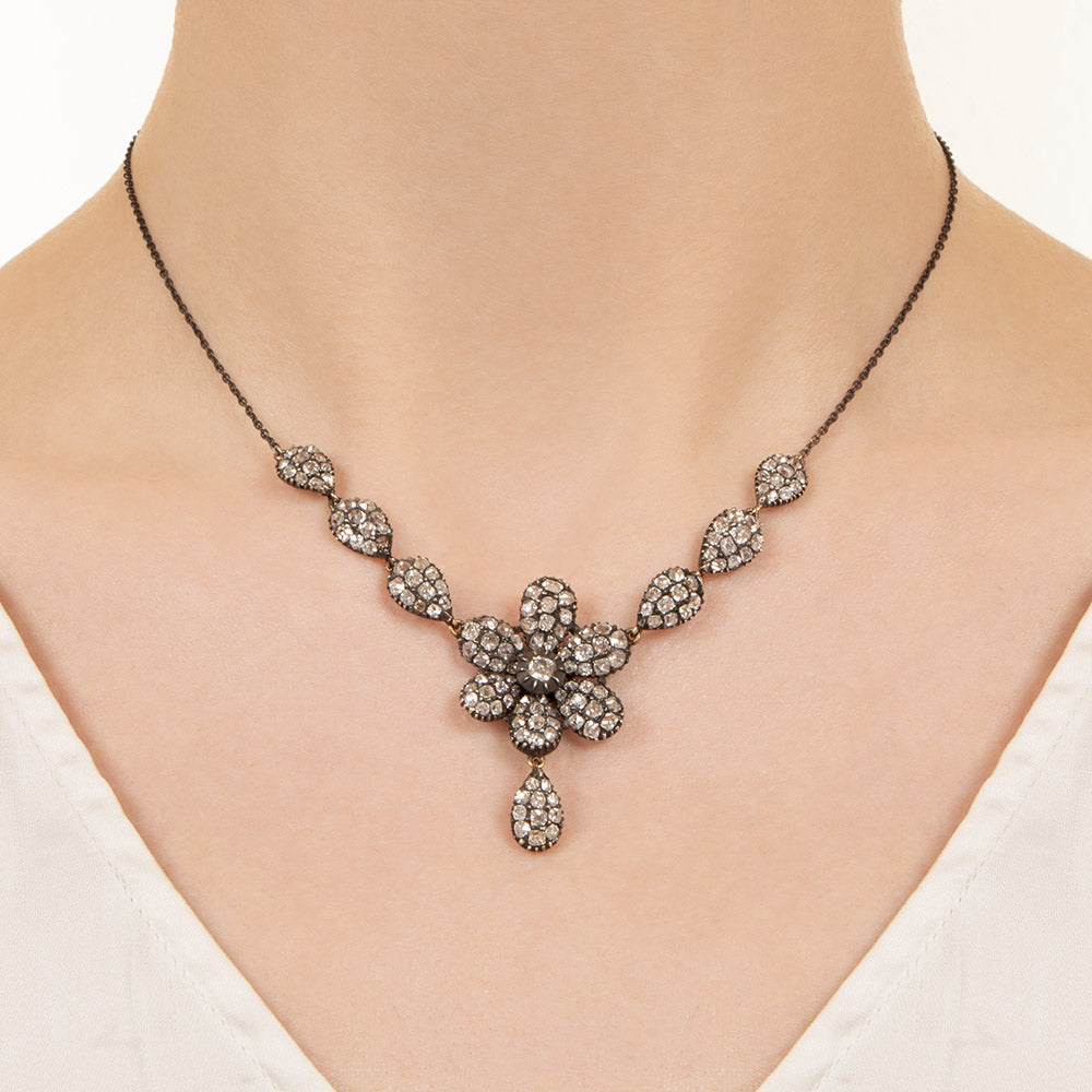 Victorian Diamond Flower Petal Necklace - 4