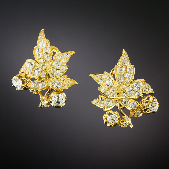 Victorian Diamond Leaf Earrings