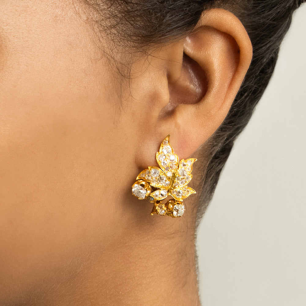 Victorian Diamond Leaf Earrings - 10