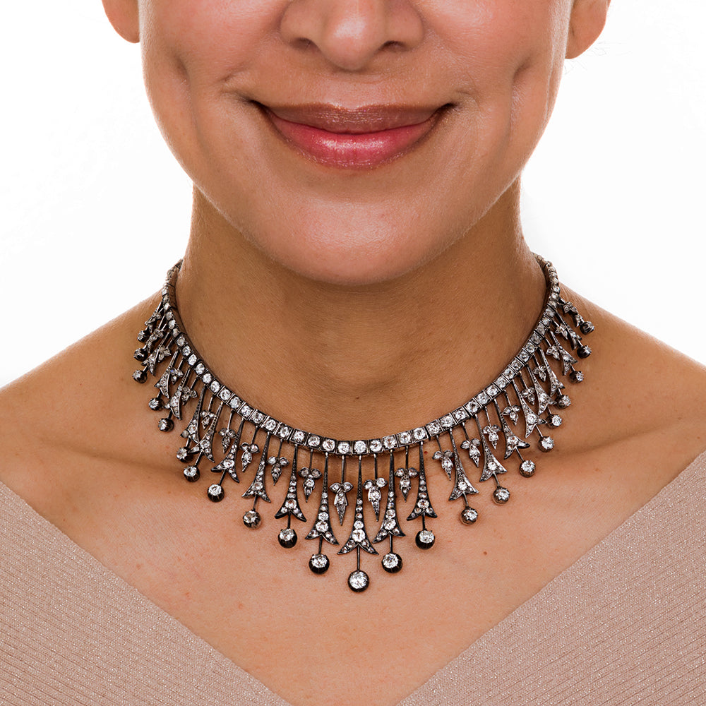 Victorian Diamond Necklace in Silver Over Gold - 7