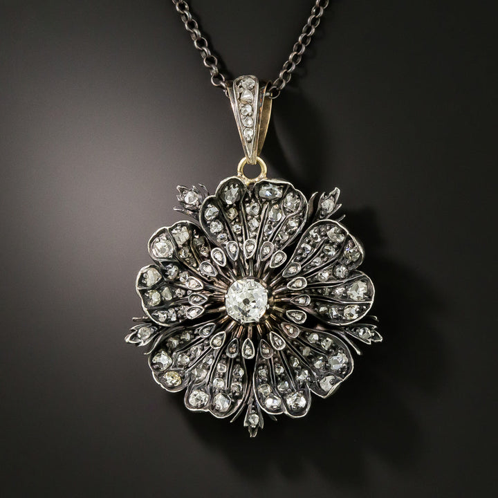 Victorian Diamond Pansy Flower Pendant