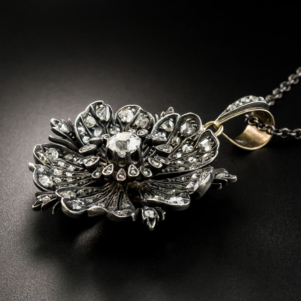 Victorian Diamond Pansy Flower Pendant - 4