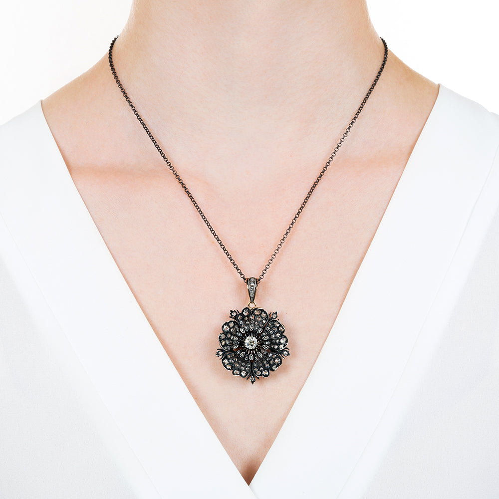 Victorian Diamond Pansy Flower Pendant - 5