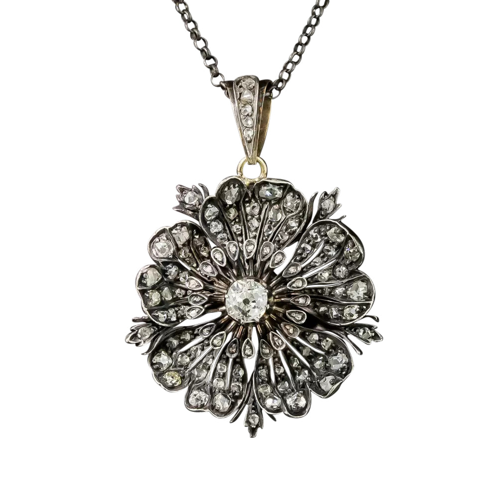 Victorian Diamond Pansy Flower Pendant - 3
