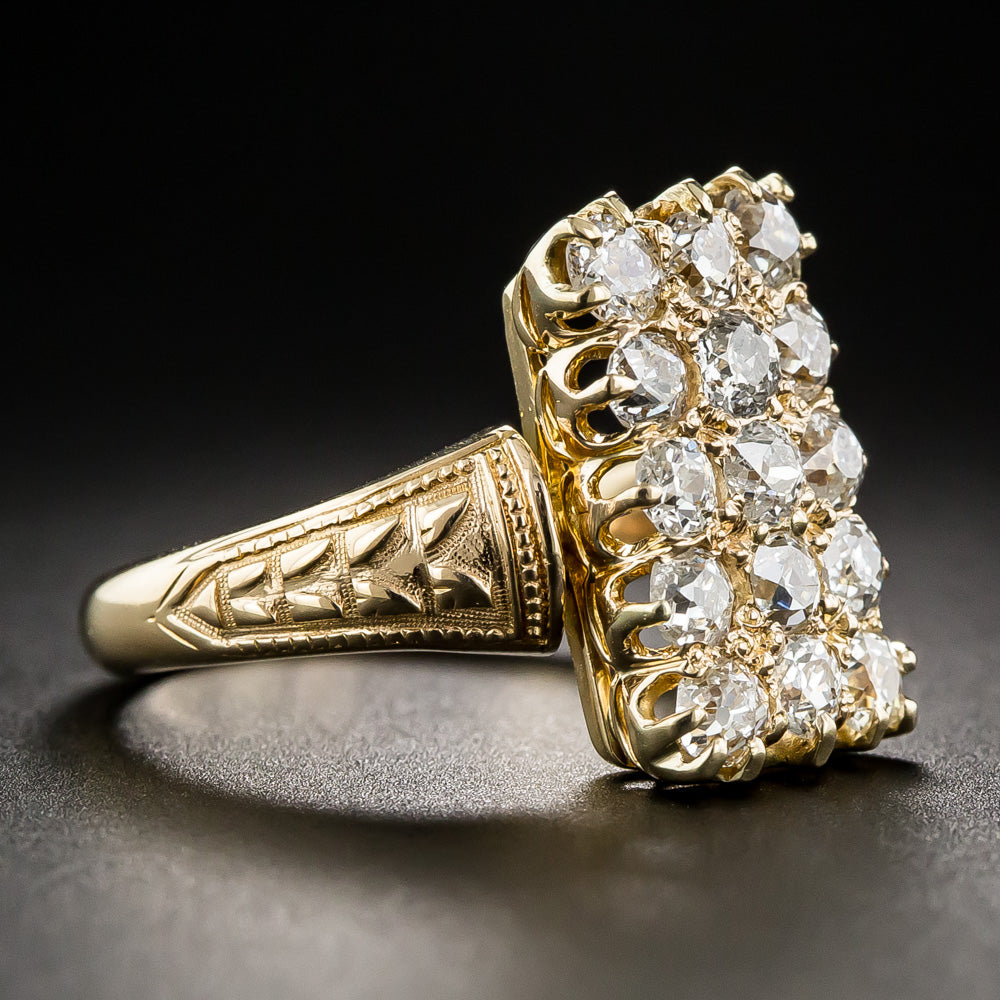 Victorian Diamond Rectangular Cluster Dinner Ring - 7