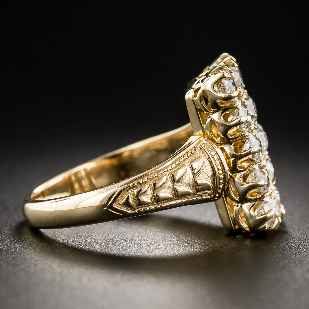 Victorian Diamond Rectangular Cluster Dinner Ring - 8