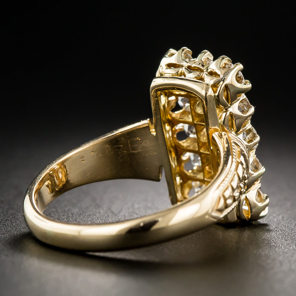 Victorian Diamond Rectangular Cluster Dinner Ring - 9
