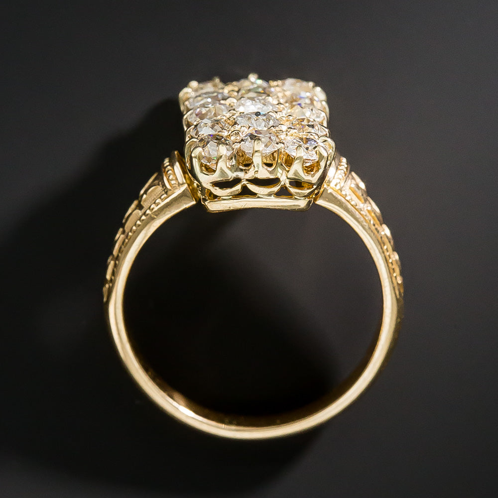 Victorian Diamond Rectangular Cluster Dinner Ring - 10