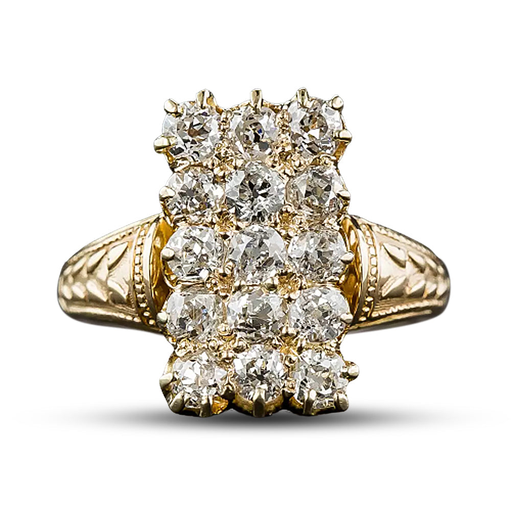 Victorian Diamond Rectangular Cluster Dinner Ring - 11