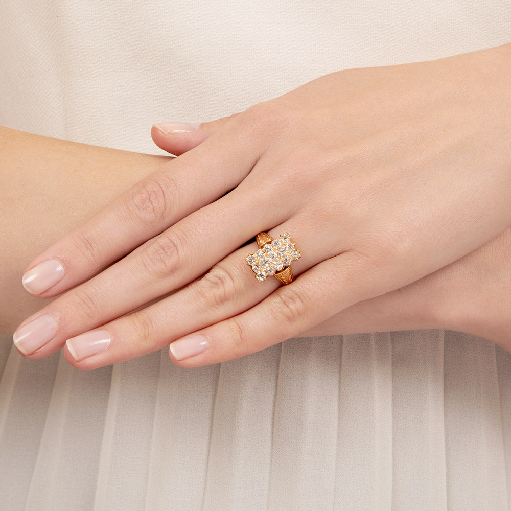 Victorian Diamond Rectangular Cluster Dinner Ring - 12