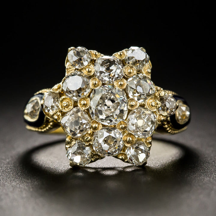 Victorian Diamond Star Ring with Enamel Accents, Size 5 1/4
