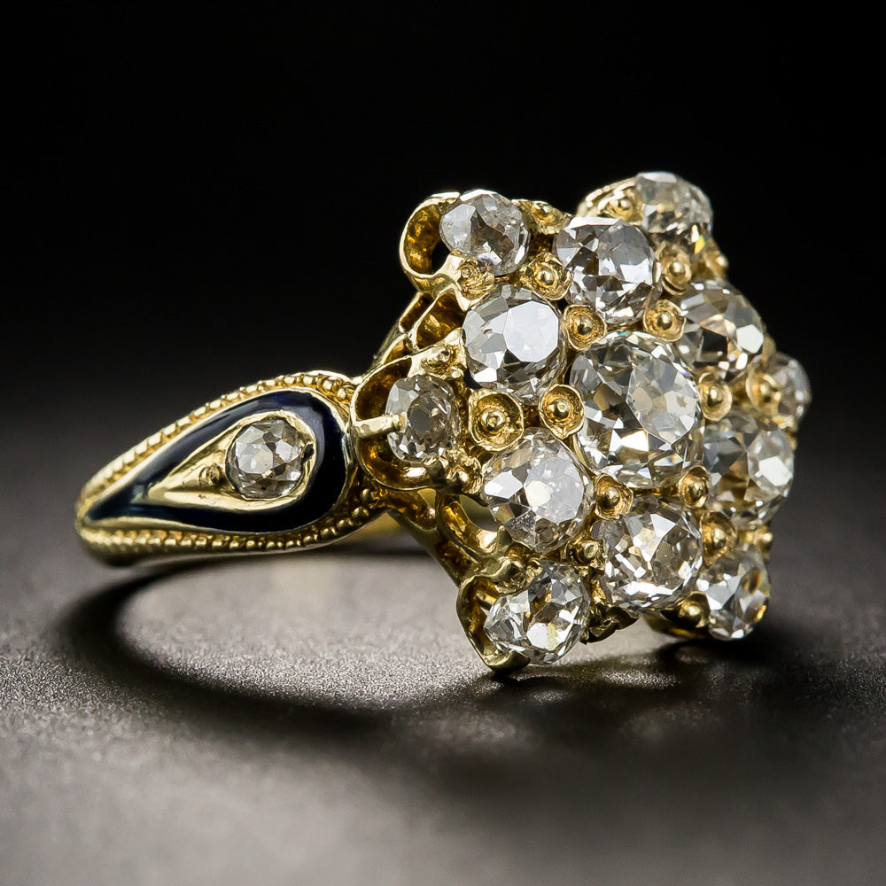 Victorian Diamond Star Ring with Enamel Accents, Size 5 1/4 - 6