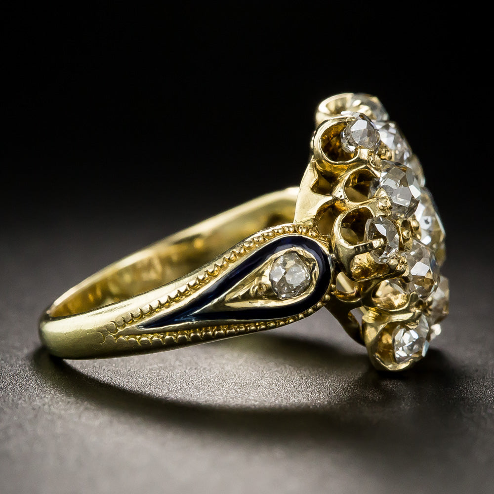 Victorian Diamond Star Ring with Enamel Accents, Size 5 1/4 - 7