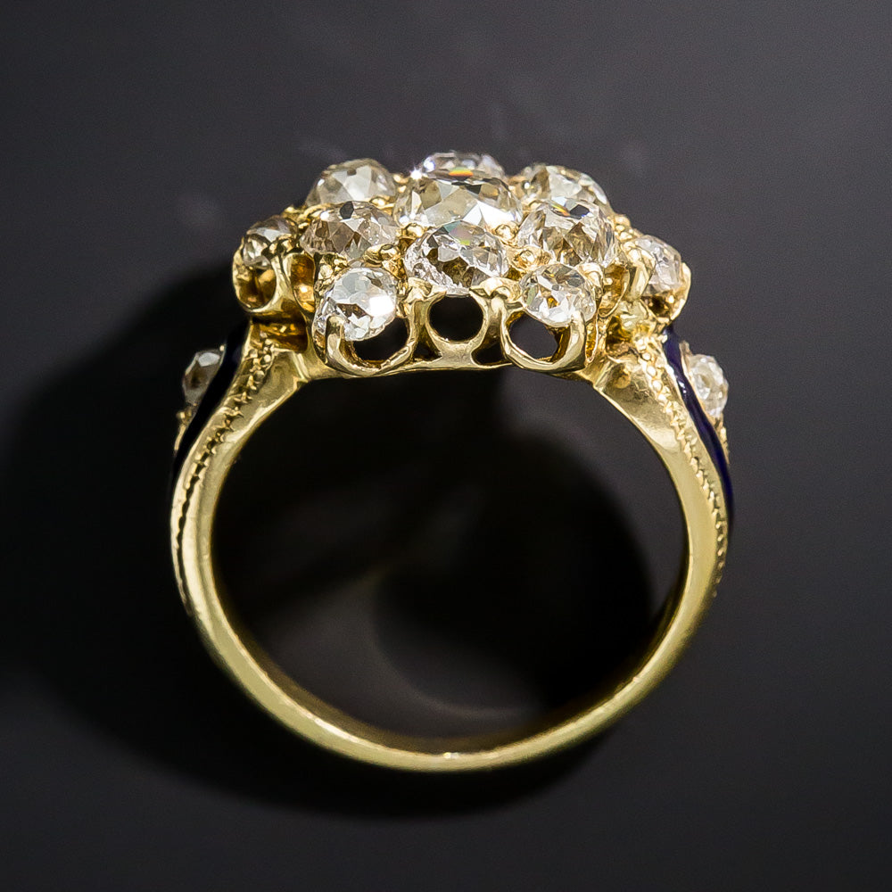 Victorian Diamond Star Ring with Enamel Accents, Size 5 1/4 - 8