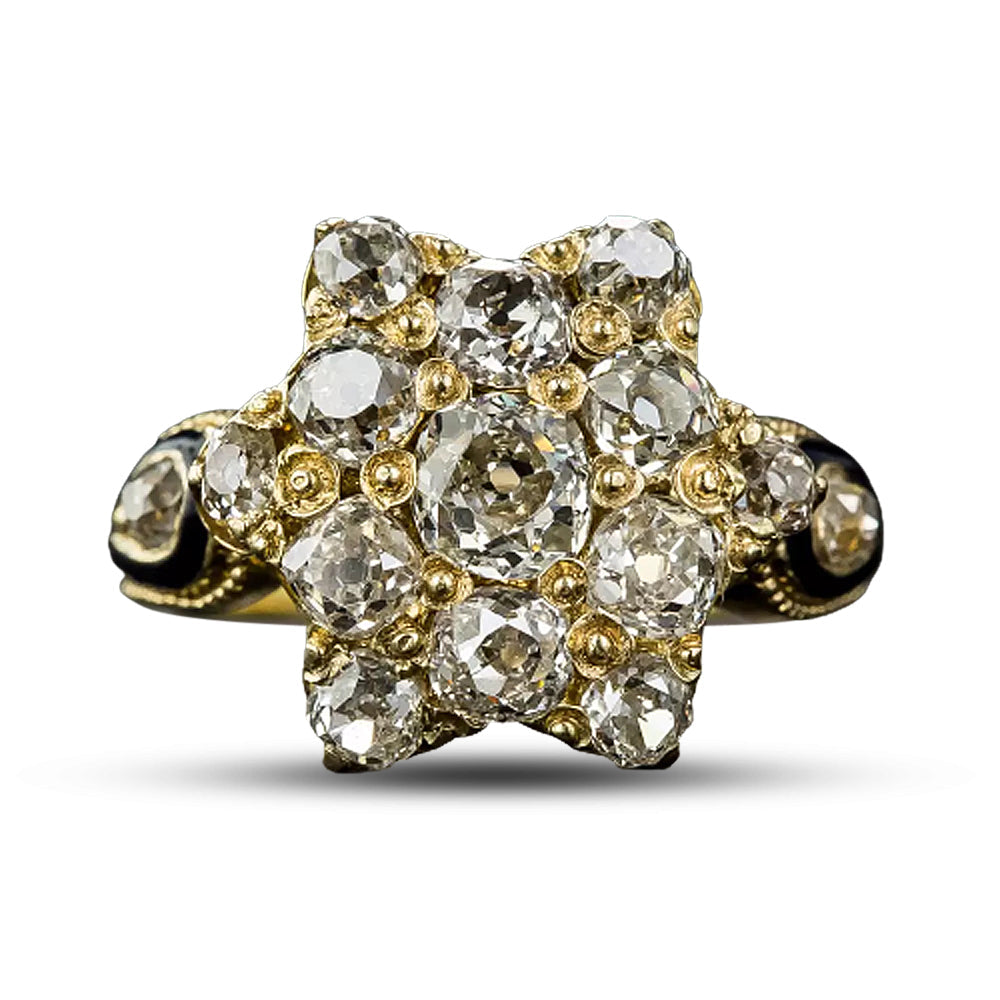 Victorian Diamond Star Ring with Enamel Accents, Size 5 1/4 - 10