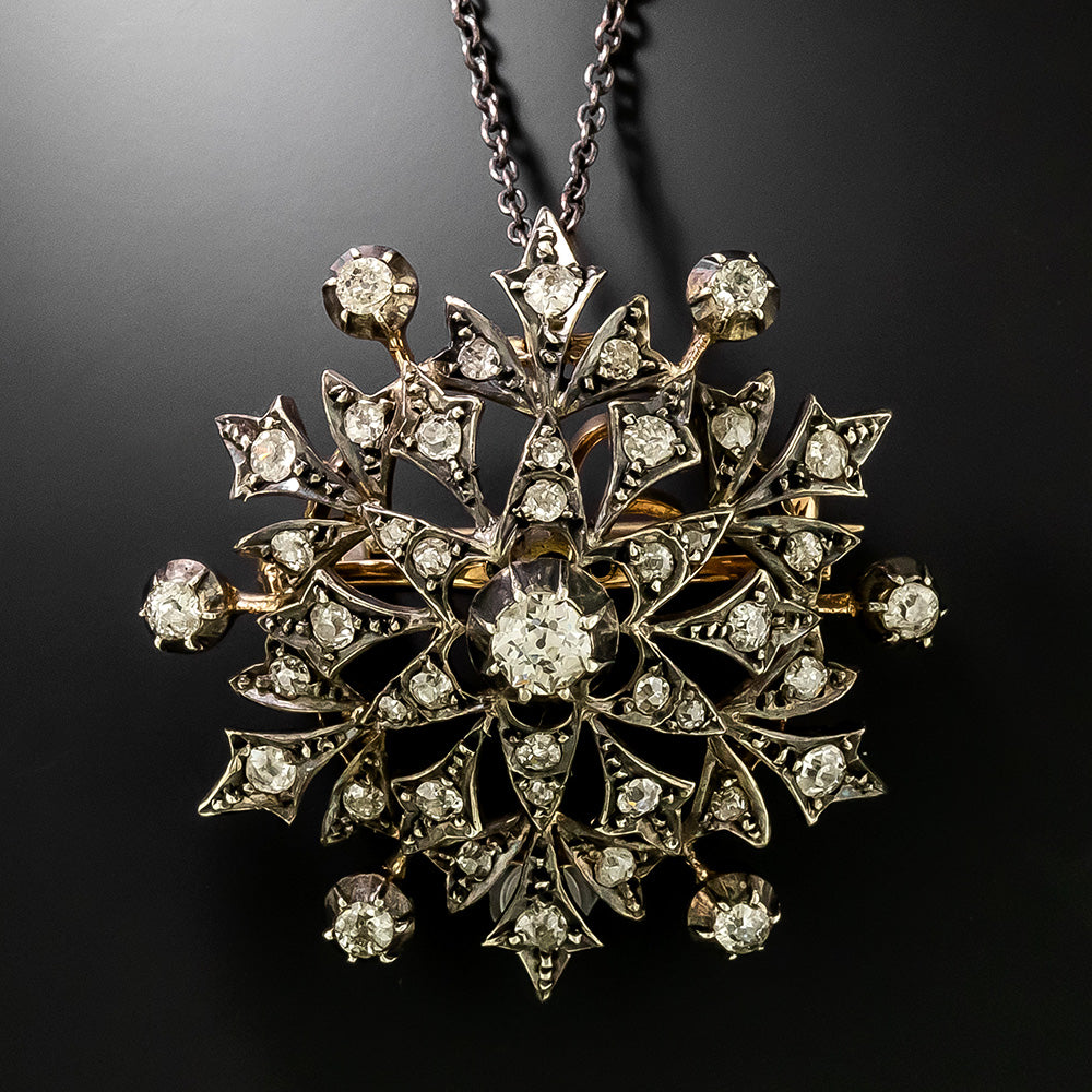 Victorian Diamond Starburst Cluster Necklace/Brooch - 2