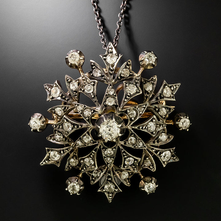 Victorian Diamond Starburst Cluster Necklace/Brooch