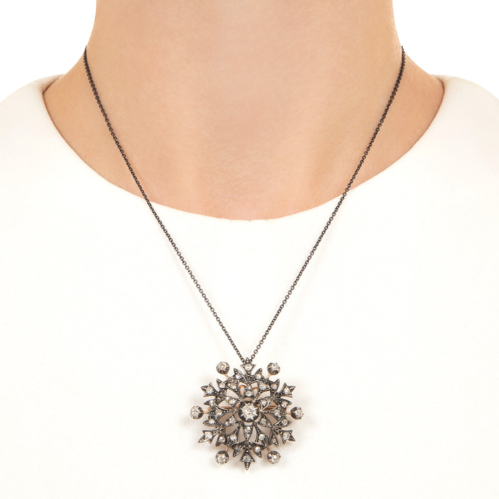 Victorian Diamond Starburst Cluster Necklace/Brooch - 4