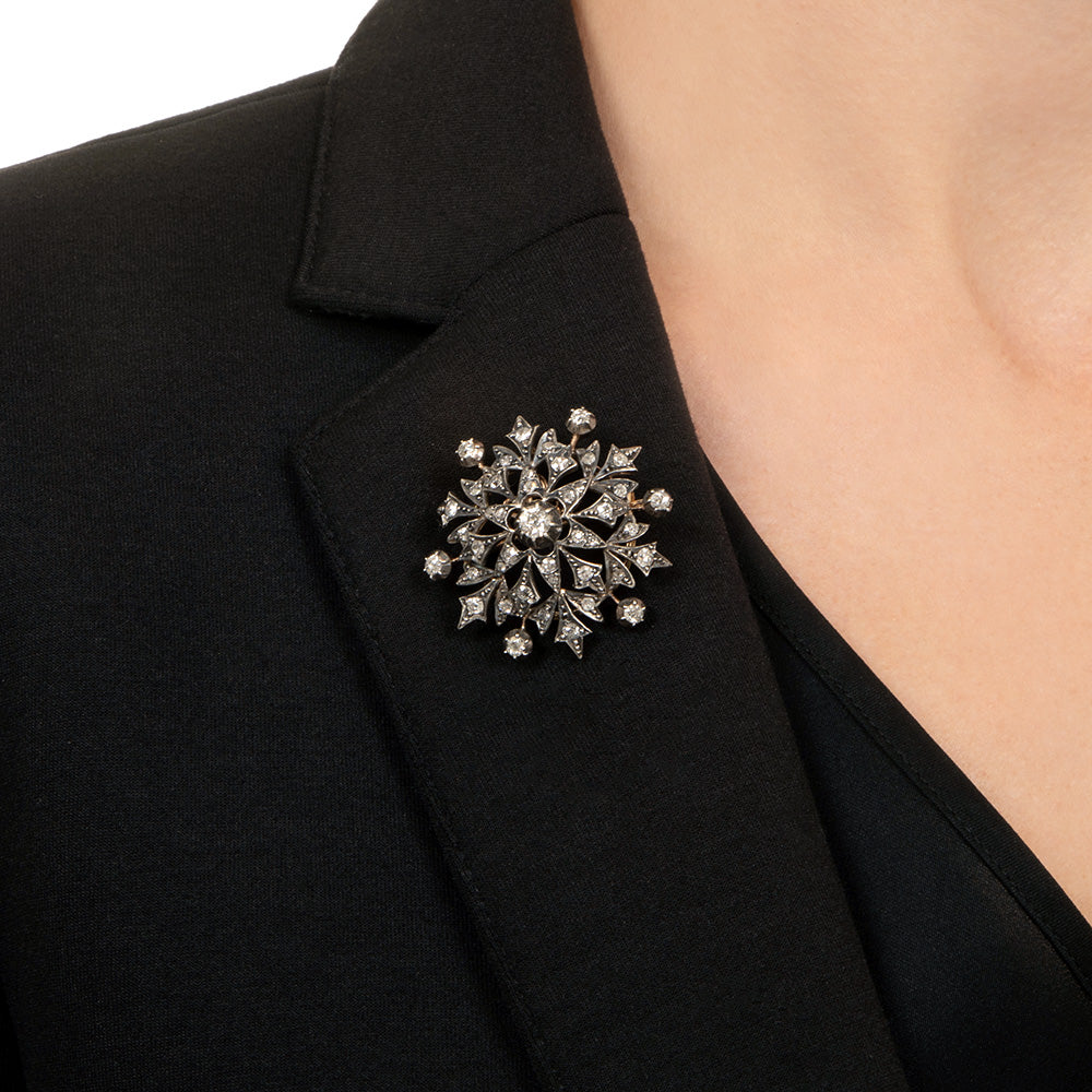 Victorian Diamond Starburst Cluster Necklace/Brooch - 5