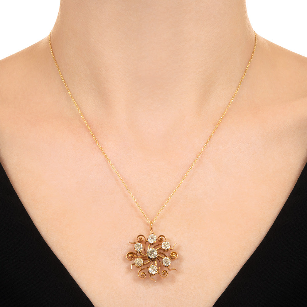 Victorian Diamond Starburst Pendant/Brooch - 4