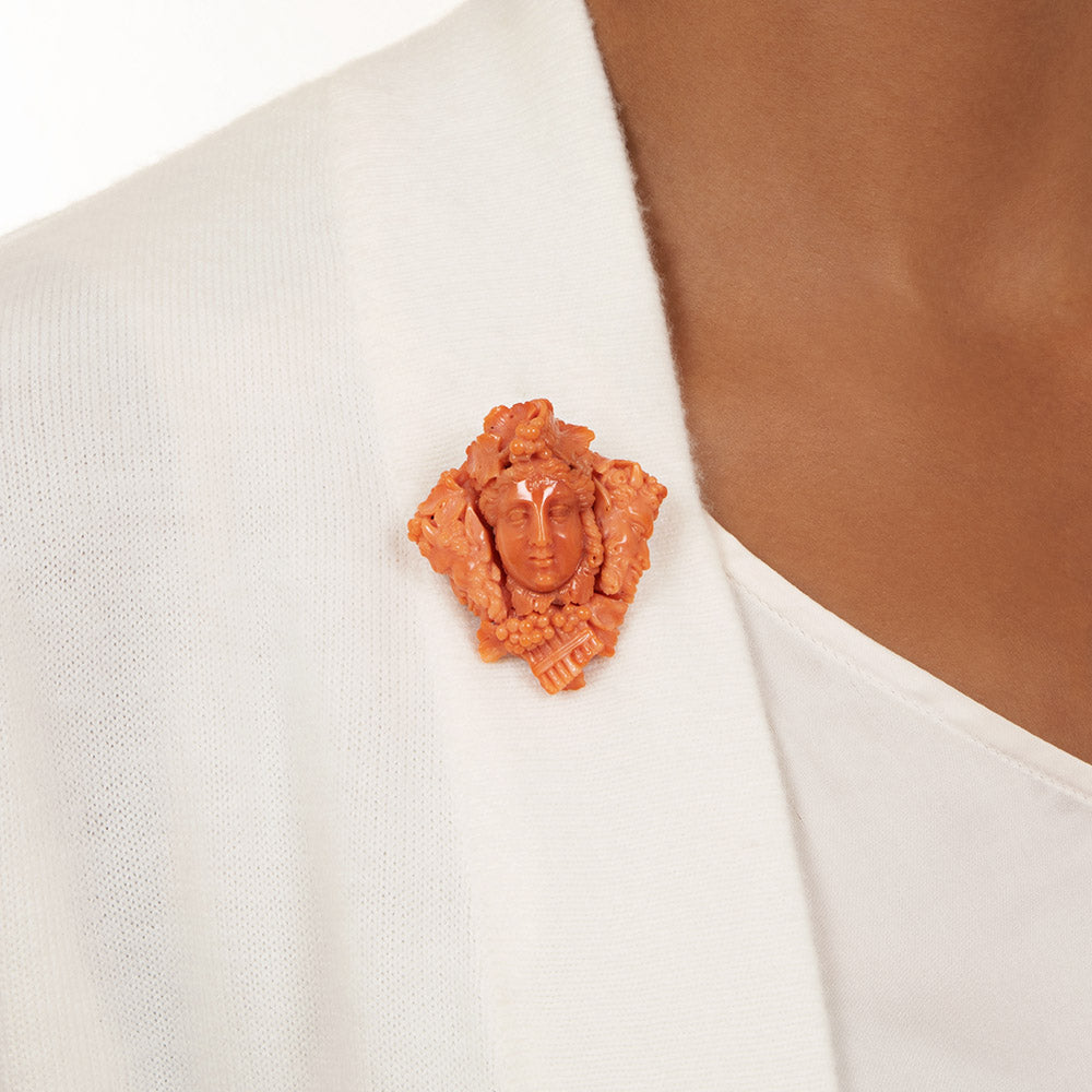 Victorian Dionysus/Bacchus Coral Brooch - 3