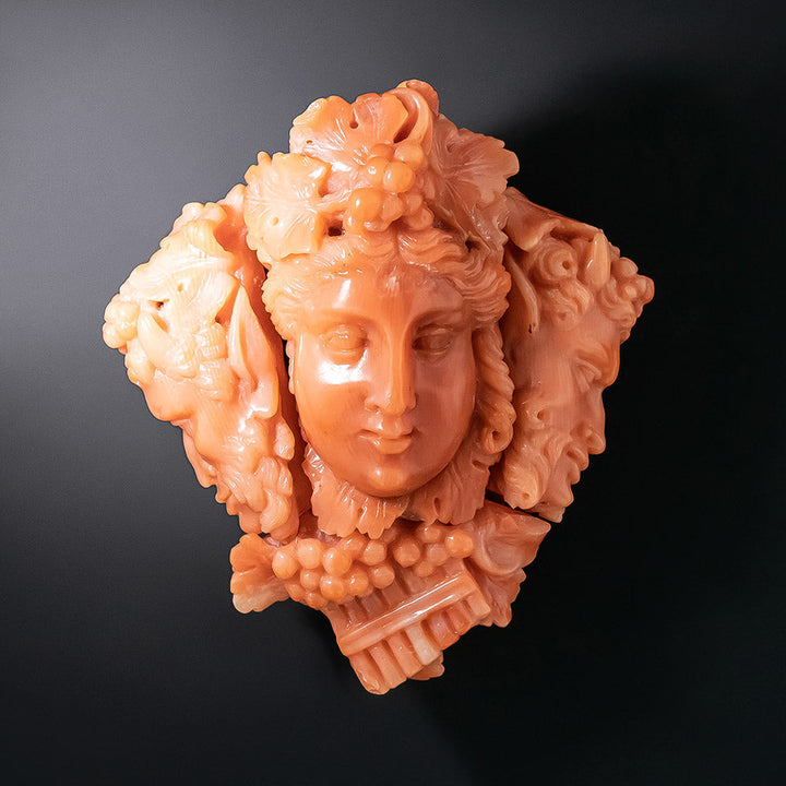 Victorian Dionysus/Bacchus Coral Brooch