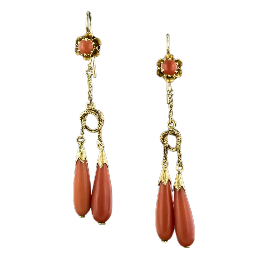 Victorian Double Coral Dangle Earrings - 3
