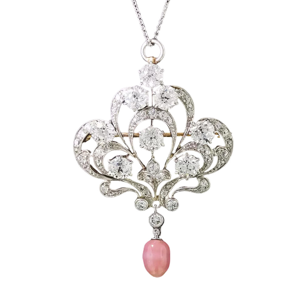Edwardian Diamond and Conch Pearl Lavaliere/Brooch - 3