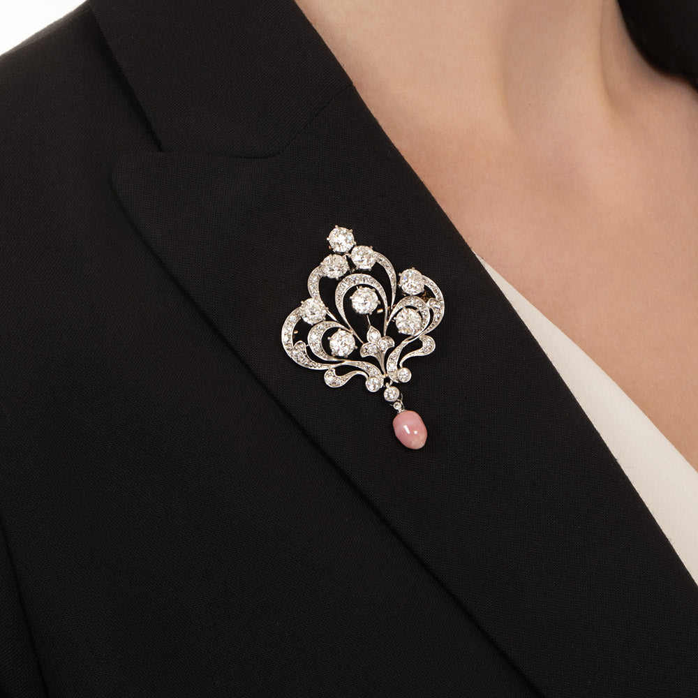 Edwardian Diamond and Conch Pearl Lavaliere/Brooch - 5
