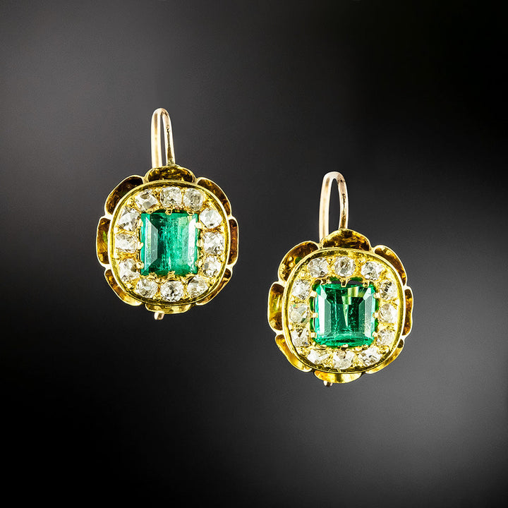Victorian Emerald And Diamond Dangle Earrings