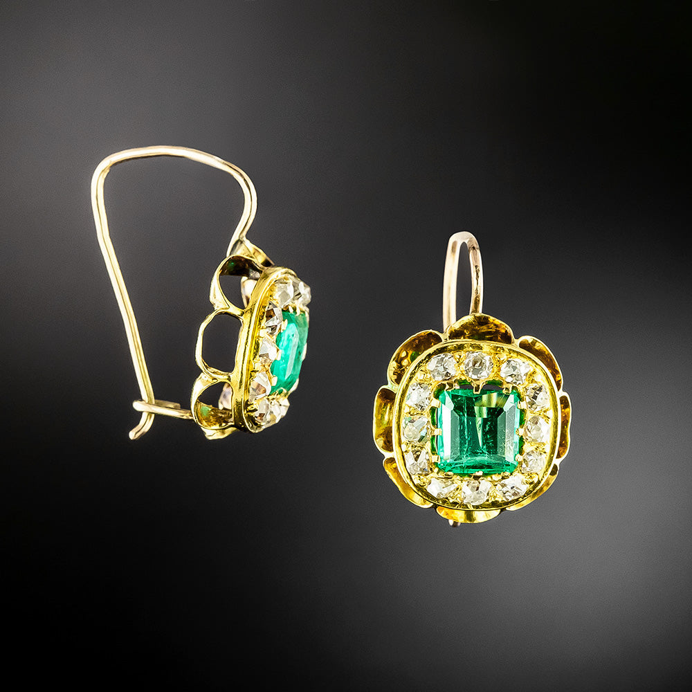 Victorian Emerald And Diamond Dangle Earrings - 3