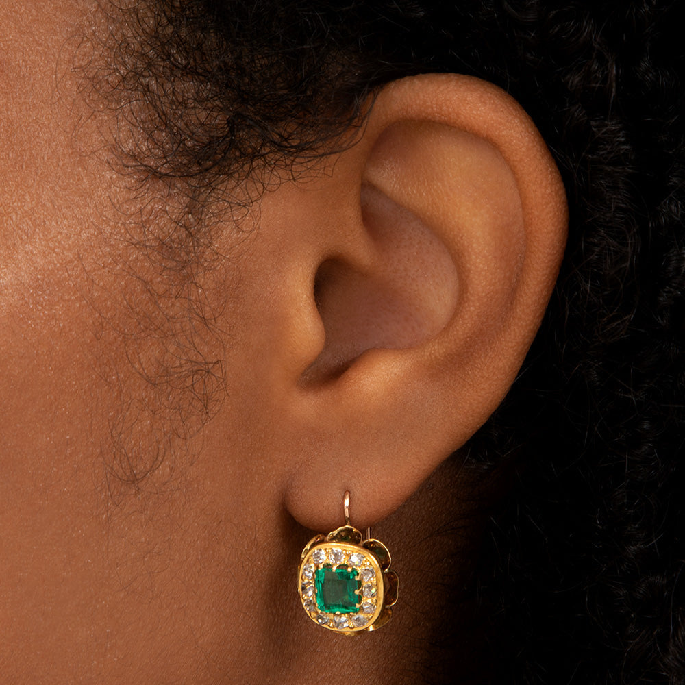 Victorian Emerald And Diamond Dangle Earrings - 4