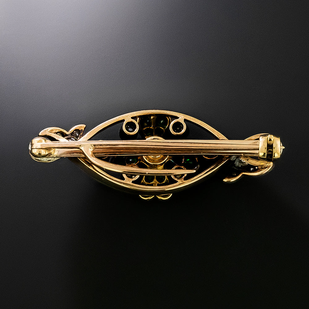Victorian Emerald and Diamond Flower Brooch - 3