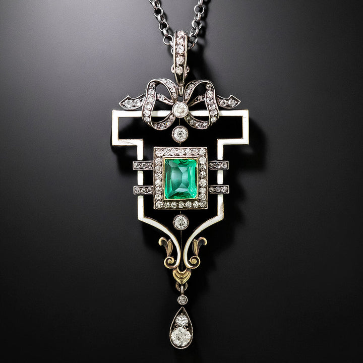 Victorian Emerald and Diamond Pendant - GIA F1